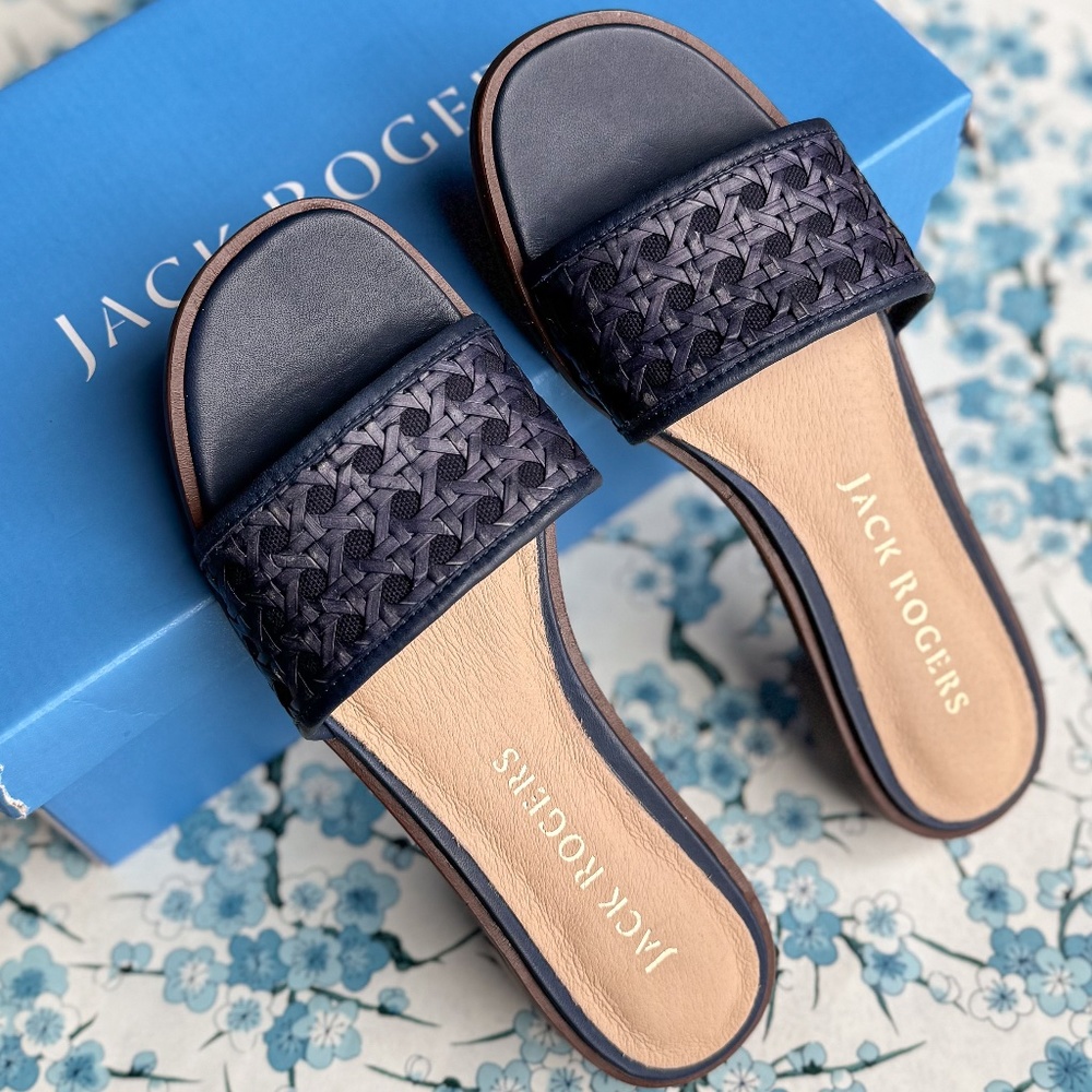 Jack Rogers Merrain Flat Caning Sandal in Midnight Navy